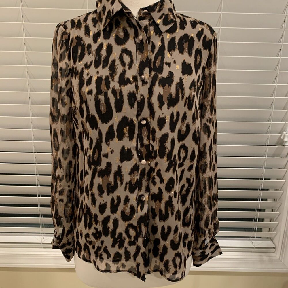 Tahari Women Small Top Shirt Blouse Animal Print  New NWT Button Down